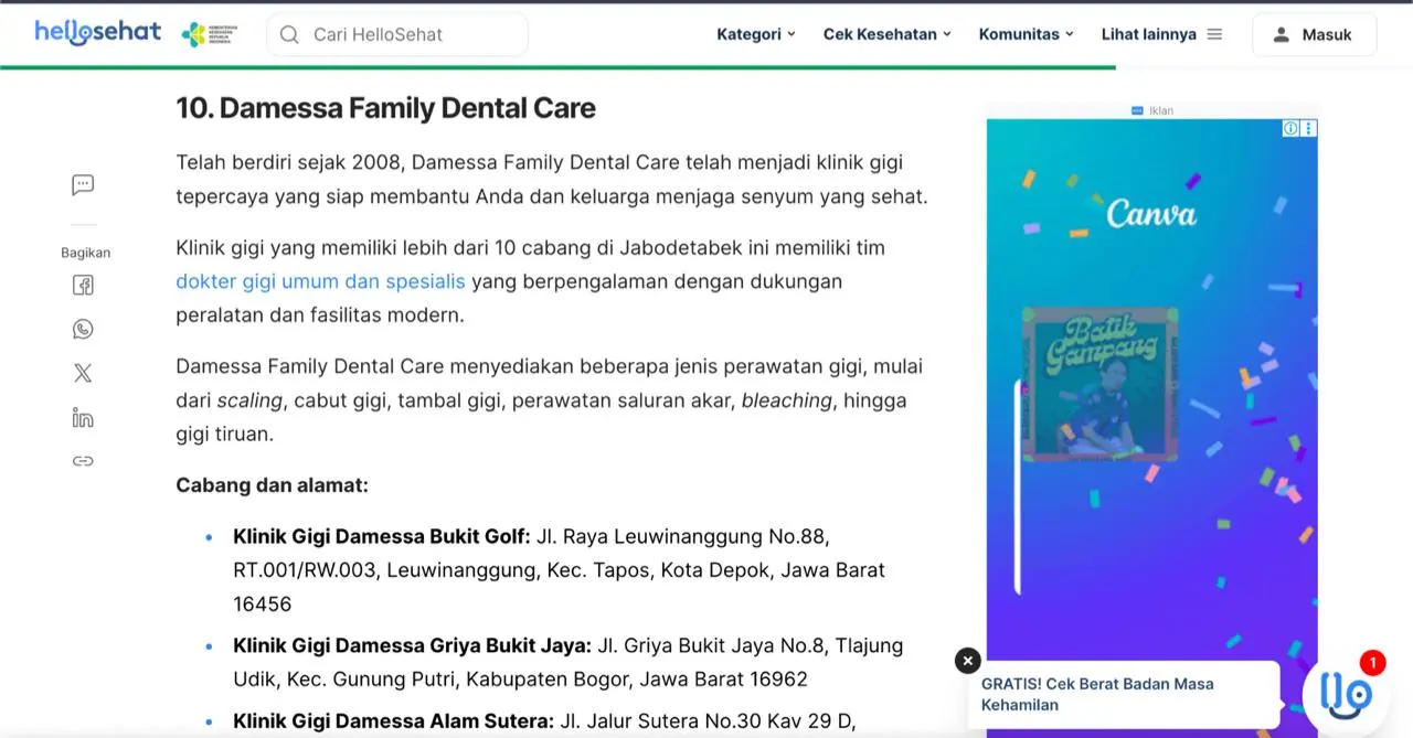Klinik Gigi Damessa disebut di dalam artikel hellosehat